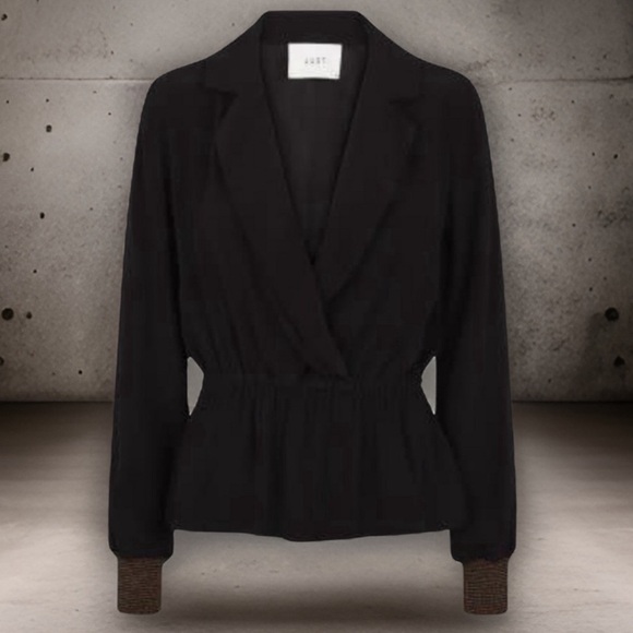 JUST FEMALE • Black Lauren Blouse Gold Accents Top - Picture 2 of 12